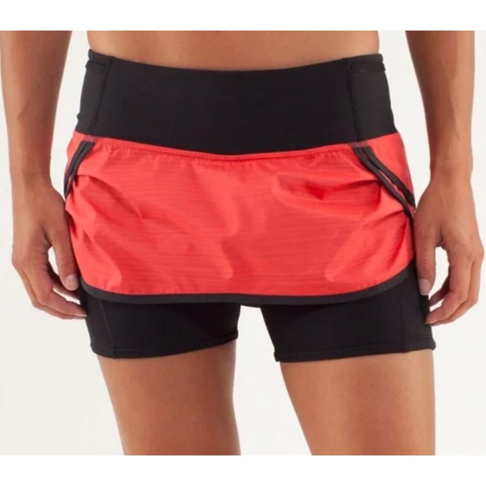 Lululemon Speed Squad Skirt Flare Twisted Stripe Red Orange Womens Size 4